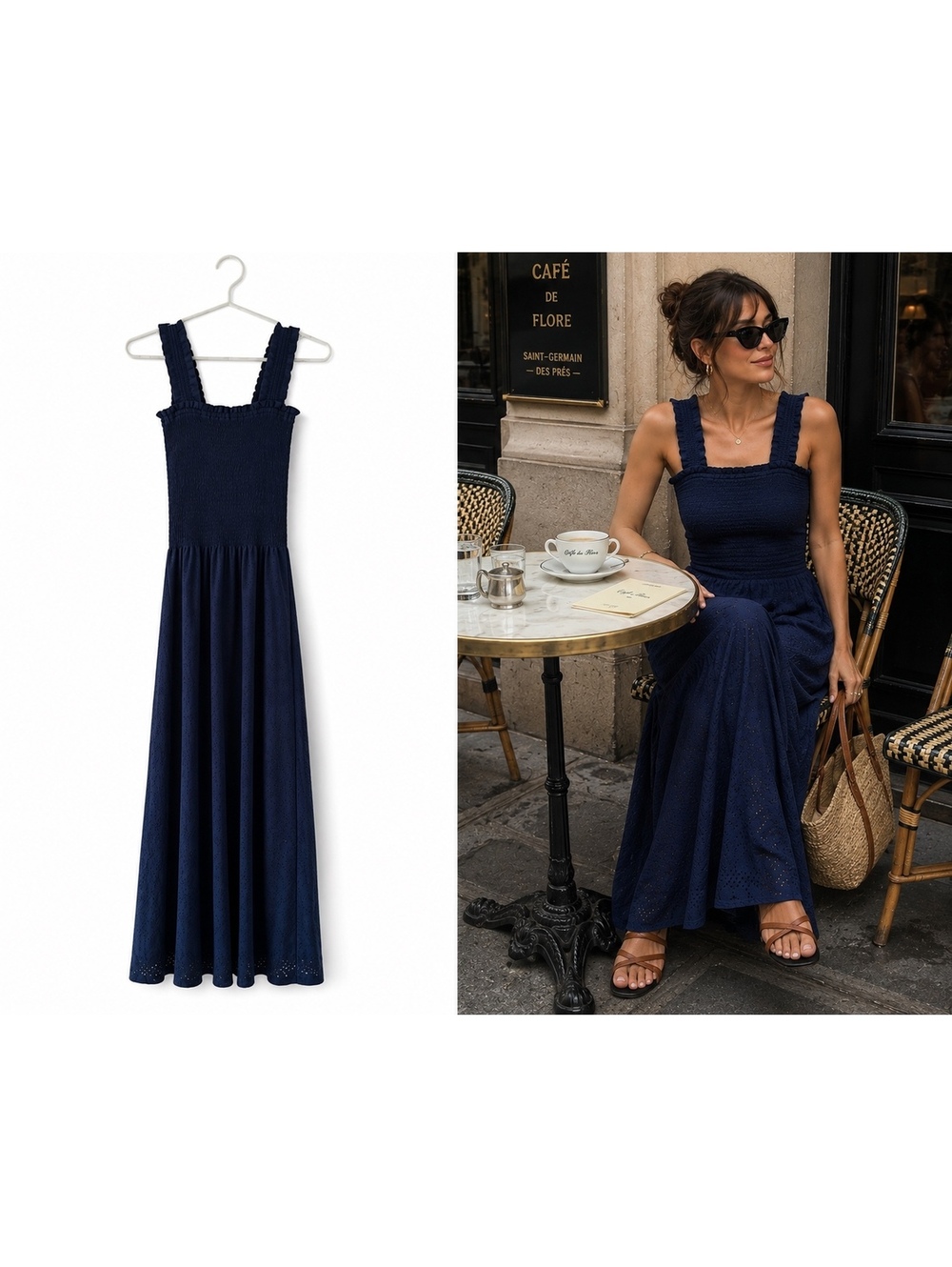 Michael Michael Kors Navy Smocked Eyelet Maxi Dress Coastal Chic S/M 4/6